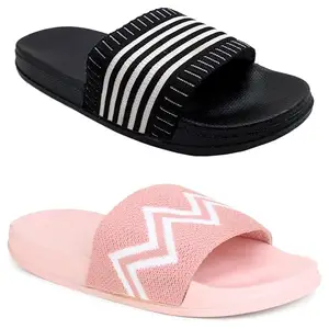 Pampy Angel Combo Pack of 2 Slipper/Flip Flops/Slides for Men,(Fly-5line-Black,Fly-W-Pink),37 (Euro)