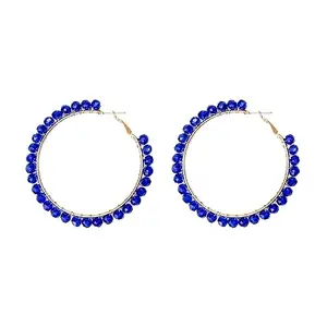 XPNSV Luxury Electric Pink Beaded Hoop Earrings/Electric Blue Beaded Hoop Earrings,Jewellery Gift Set for Women & Girls | Anti Tarnish, Light Weight, Diwali Special Jewellery for Women, Girls and Her (Blue)