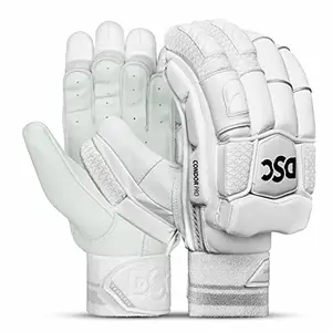 DSC Condor Pro Cricket Batting Gloves | Color: White | Size: Youth LH | Material: Leather | for Men & Boys | Lightweight | Moisture Absorption | Fibre Reinforced Protection