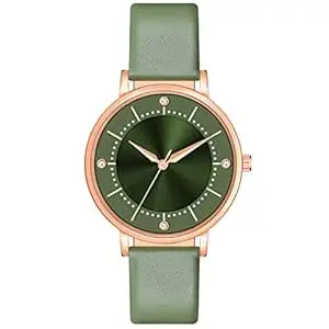 Acnos Stylish Dial Analog Watch for Women with Leather Strap & 5 Colors Diamond Dial