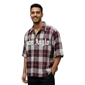 WytFox Mens Boys Mixed Color I Large Buffalo Checked Plaid Flannel Drop Shoulder Shirt I Spread Collar I Short Sleeve I Jute Cotton I Urban & Streetwear