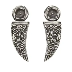 Dulcett India | Earrings For Women & Girls | Oxidised Silver Replica Earrings for Women & Girls | Crescent Shape Ethnic Style Antique Plated Silver Oxidised Earrings for Women & Girls