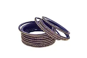 HOUSE OF BANGLEZ Women’s Gold Stone Studded Bangles Set of 12