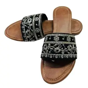 Ethnic Embroidered Flat Sandals, Very nice looking pair of Tupper Sholl Foam Lasers embroidery bell is very comfortable