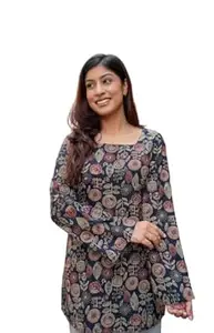 Cotton Top, Diamond Print Pattern, Long Sleeve, Casual Tunic Style