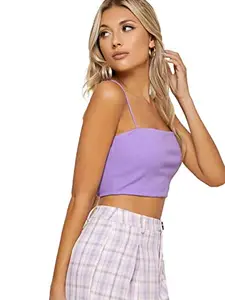 Istyle Can Sleeveless Western Stylish Ribbed Camisole Crop Top for Women (X-Small, Lavender)
