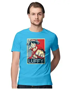 ALLEN BLACK Men's Regular Fit T-Shirt Monkey D. Luffy One Piece Hope Style Pop Art 100% Cotton T-Shirt Sky Blue_MLP-SBLUE-L-MENR_