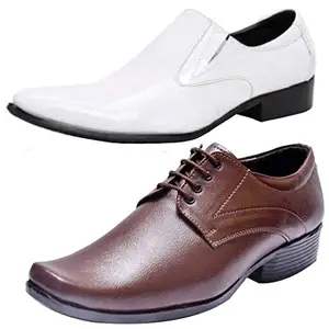 Vitoria Stylish Trendy Formal Shoes/Party Shoes/ 2 Shoes Combo with Free Belt for Men and Boys (BAZAAR8898_VTR-401-Wht) Multicolor