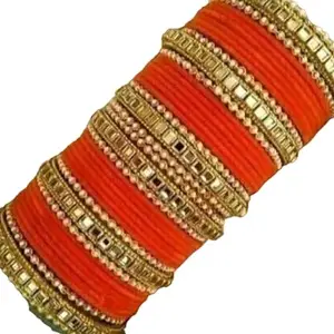 Esbriet Women's Diamond Design Metal Traditional Ethnic wear Dulhan Chuda Bangles Set (Both Hand)(K-F-02010416_Orange_2.4)