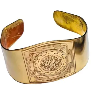 ishaSpirituals Shree Yantra Kada Brass Golden Designer Brass Shri Yantra Cuff Bangle