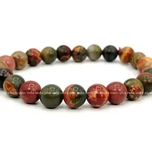 Plus Value Multi Picasso Jasper Bracelet - Reiki & Healing Crystal Products for Men Women Boys and Girls (Beads Size: 8mm, Jute Bag)