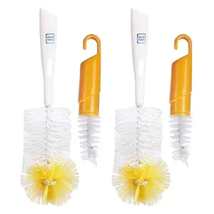 Mee Mee Easy Grip Thick Bristles Bottle and Nipple Cleaning Brush for Regular & Wide Neck Bottles (Pack of 2, Yellow)