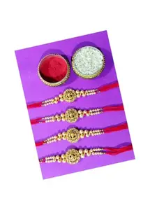 MOOLYAVAAN PRODUCTS Circle Mini Ganesh Face Desinger Rakhi | RakshaBandhan Rakhi | With Roli & Chawal (MOOLYA-0120) (Pack of (3)