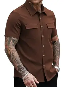 GRECIILOOKS Shirt for Man | Classic Beige Shirt for Man | Men's Regular Fit Soft Cotton Blend Casual Shirts with Button Closure