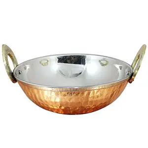 STREET CRAFT Stainless Steel Copper Serving Kai Kadai Bowl, Serving Indian Dishes Restaurant Home Hotel Capacity 500 ML