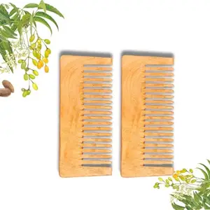 Premium Shampoo Combs Pack of 2 by SASU'S 100% Authentic Neem Wood Combs for Women and Men Dual Teeth Comb | Reduce Hairfall and Dandruff | Promote Hair Growth | Handmade Neem Comb | Made in India
