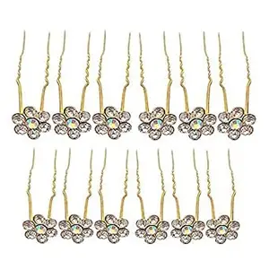 KAVIN Golden Colour Flower Hair Pins/Juda Pin Bun Styling Accessories For Girls And Women Set Of 12