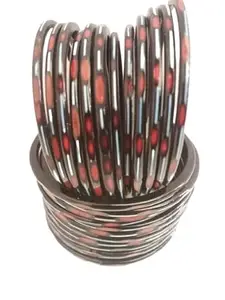 A K Black champa with white line and red rectangle design bangles (2.6)