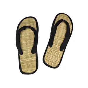 Quickkshop Natural Korai Grass Mat Eco-Friendly Slippers for Women & Girl | Osho Slippers Stylish Comfortable (Black, UK Footwear Size System, Adult, Women, Numeric, Medium, 7)
