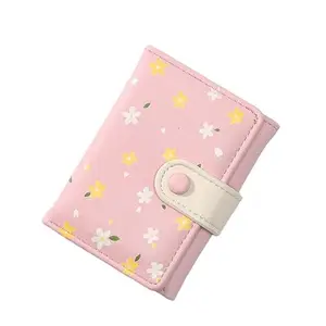 SYGA Cute Wallet for Girls,Women's with Flower Design Drawstring Buckle Closure, Fashionable Small Coin/Cash Purse (Pink)
