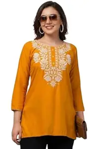 LIBA CREATIONS Women Embroidery Short Kurti, Trendy Ethnic Wear Top, Comfortable Casual & Office Wear Kurta.