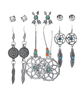 Jewels Galaxy Stunning Feather Oxidised German Silver 6 Pair of Earrings for Women/Girls (JG-PC-ER-8600)