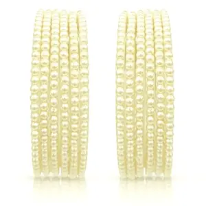 BANGLESKART Glass Bangle Set, Handmade Bangles, for Women, (1Pair)- Off White