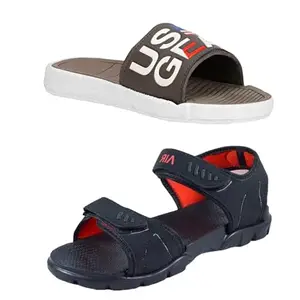 GeNIAL Men Multicolor Sandals | Size - 6 | GRY GC-504+BLK SHRK-6