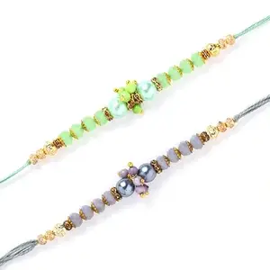 Floweraura Raksha Bandhan Celebrations Set of 2 Beaded Pearl Rakhi Bracelet with Roli - Rakhi for Brother, Bhaiya, Bhai, Cousins & Raksha Bandhan Gifts