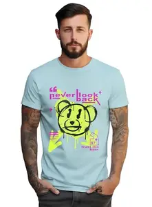 Peppyzone Regular Fit Teddy Printed T Shirts for Men (3XL, Sky Blue3)