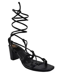 TRYME Style Fancy Trending Strappy Heels for Women Chunky Heel Sandals with Lace Up Casual Block Heel
