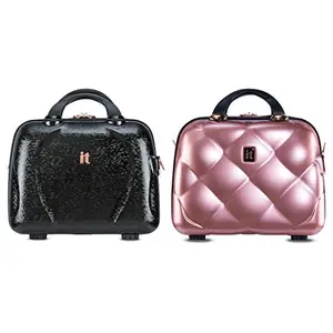 it luggage| Vanity Bag| Handbag for Women |Sparkle & St. Tropez| Polycarbonate| Hard Sided| Vanity Case for Women |14 inches| Combo| Cosmetic Box| Rose Gold and Sparkle Black