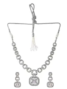Silvermerc Designs American Diamond Silver Plated Classic Jewellery Set With Earrings for Girls/bridal/women