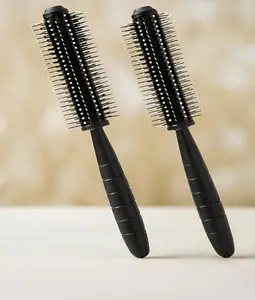 Professional Round Hair Roller Comb, 22 cm Length, 4 cm Diameter, Black, Set of 2