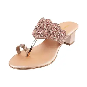 Mochi Women Rose Gold Beaded Slip Ons,EU/40 UK/6 (35-4889)