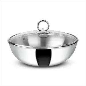 Orange Triply Stainless Steel Deep Kadai/Tasla with Glass Lid 1.5L 18cm Diameter | 5 Year Warranty | Induction Friendly, Easy Clean | Ideal for All cooktops | Silver price in India.