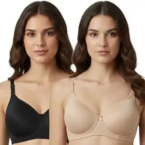 Imsa Moda Women’s Nylon Lycra Padded Non-Wired Full Coverage Everyday Bra | Soft, Comfortable & Supportive | Seamless Regular Wear Bra (Pack of 2)