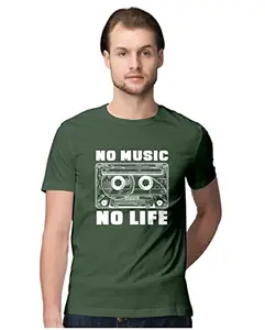 ALLEN BLACK Men's Regular Fit T-Shirt No Music, No Life - Cassette Tape 100% Cotton T-Shirt Olive Green_NMNLIFESCS-Olive Green 5XL Men Round_