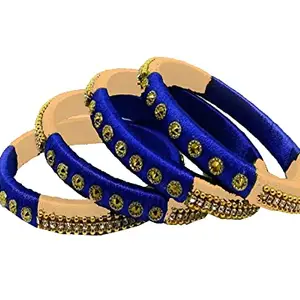 pratthipati's Silk Thread Bangles For Women's and Girls Blue-Gold Color Pack of 4 Thread Bangles (Size: 2/8)