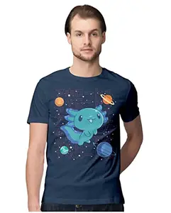 ALLEN BLACK Men's Regular Fit T-Shirt Kawaii Space Aolotl 100% Cotton T-Shirt Navy Blue_KWSPAXSOLMEN-Navy Blue 5XL Men Round_