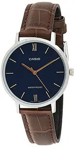 Casio Women Leather Analog Blue Dial Watch-Ltp-Vt01L-2Budf (A1629), Band Color-Brown
