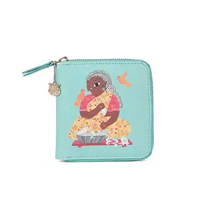 Chumbak Women's Mini Wallet |Tireless Fishmonger Collection | Vegan Leather Rectangle Wallet for Women | Ladies Purse with Button Lock |Card & Currency Slots with Transparent ID Window - Teal