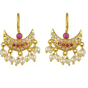 Vama Fashions Pink Colour Chandrakor Styled Maharashtrian Traditional Press Bugadi Clip-on Earrings for Women/Girls