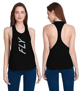 THE BLAZZE Women's Cotton Printed Sports Boxing Tank Sleeveless Racerback Quick Dry Fit Active Wear Muscle Tank Top UB8008 (UB8008_BLK,40)