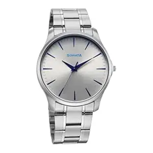 Sonata Ease with Gray Dial Silver Metal Strap Watch for Men - 77163SM06W
