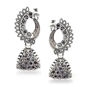 Elleva Small Earrings for Women Fashion Jhumki Earrings Set for Girls Oxidised Peacock Jhumka Earrings Traditional Silver Set (Pack of 1)