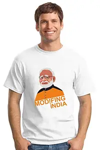 Crazy Sutra Premium PC Cotton Half Sleeve Casual Printed Narendra Modi Politics Special T-Shirt (TPC-ModiFingIndia_M_M) White