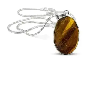 Certified AAA Quality Tiger Eye Stone Reiki Healing Stone Pendant Natural Crystal Stone Pendant with Certificate & Metal Chain for Crystal Healing