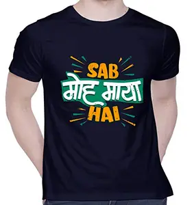 CreativiT Graphic Printed T-Shirt for Unisex SAB MOH Maya HAI Tshirt | Casual Half Sleeve Round Neck T-Shirt | 100% Cotton | D00136-27_Navy Blue_XXX-Large