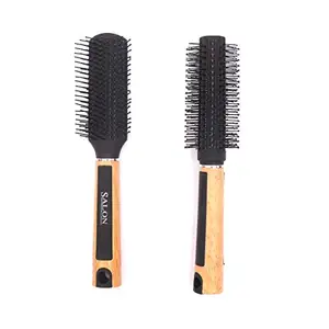 NAVMAV Round & Flat Rolling Curling Roller Comb Hair Brush With Soft Bristles For Men And Women Comb for All Hair Type Pack of 2